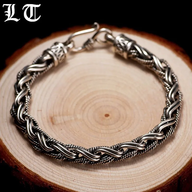 

LT 925 Sterling Silver Rope Twisted Bracelet Men Punk Vintage Sterling Silver Bracelets Bangle Handmade Jewelry For Male