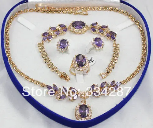 Прекрасные наборы фиолетовый кулон аметисты ожерелье браслет серьги кольцо гвоздики нефритовый кристалл