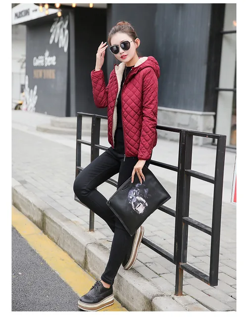 Autumn 2018 New Parkas basic jackets Female Women Winter plus velvet lamb hooded Coats Cotton Winter Jacket Womens Outwear coat -