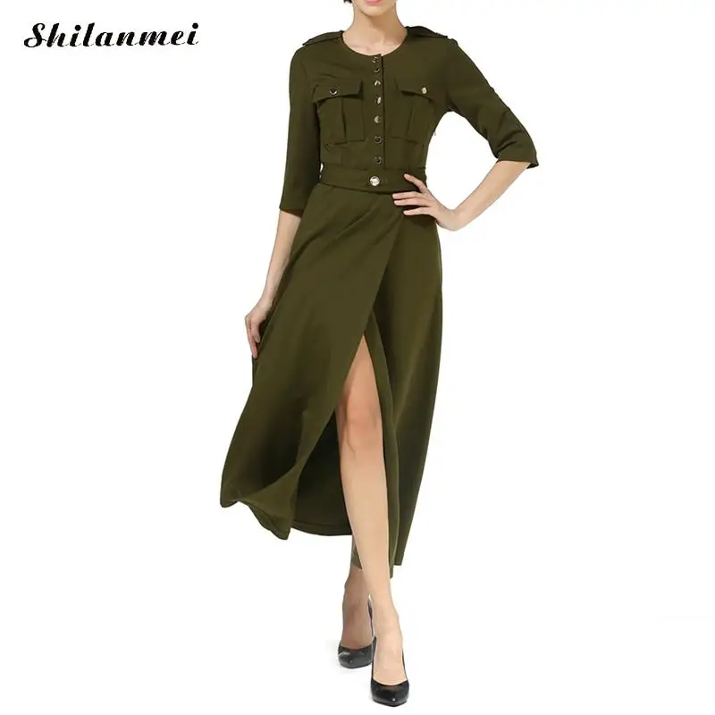 New 2018 spring autumn fashion women cool military style dress half