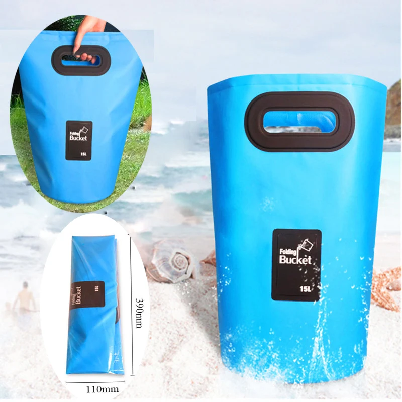 

15L Portable Foldable Water Bag Outdoor Hiking Camping Folding Bucket Fishing Washing Waterproof Water Bag water carrier strong
