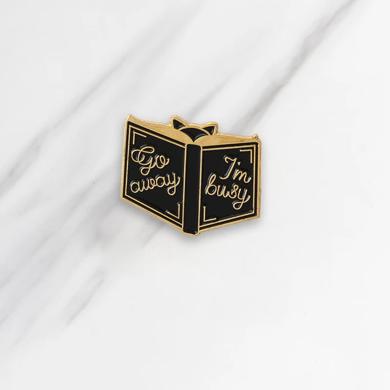 

Go away I'm busy Enamel Brooches Funny Reading bat Button Pins for clothes Badge Reading Book Jewelry Gift for friends kids