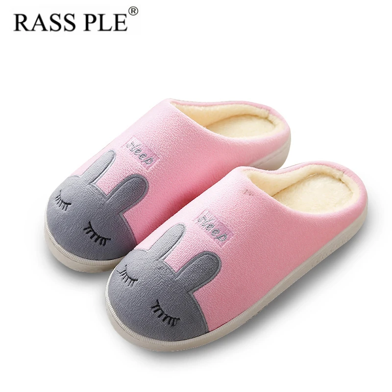 

RASS PLE 2018 Cute Animal Rabbit Slippers Soft Fur Home Slippers Non-Slip Shoes Women Couple House Slippers Pantuflas Mujer