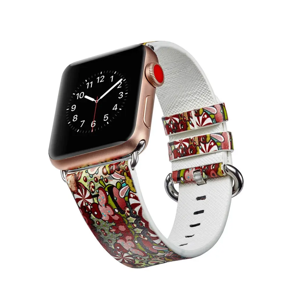 Весенний цветок кожаный ремешок для наручных часов Apple Watch серии 1/2/3/4/5 44 мм, 42 мм, 40 мм, 38 мм, версия Сельский Цветочный браслет для наручных часов iWatch, ремешок