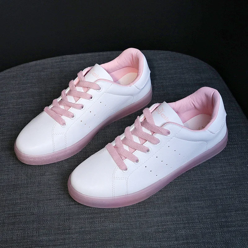 

2019 Summer New Arrival Casual PU Shoes White Comfortable Shoes Female Student Shoes Rainbow Sole Women