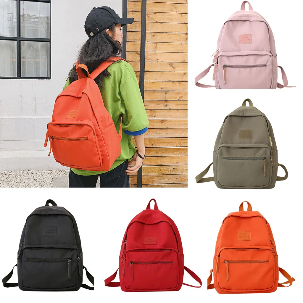 

Fashion Girls Large Capacity Wild Zipper Solid Color Nylon Backpack Student Bag Travel Teenage Backpack bag