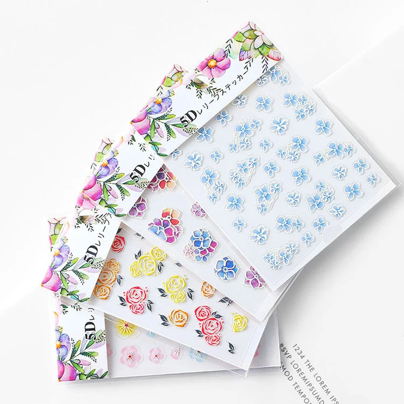 

1 Pc 5D Acrylic Engraved Nail Art Sticker Flower Leaf Template Emboss Decals DIY Nail Decoration Tools