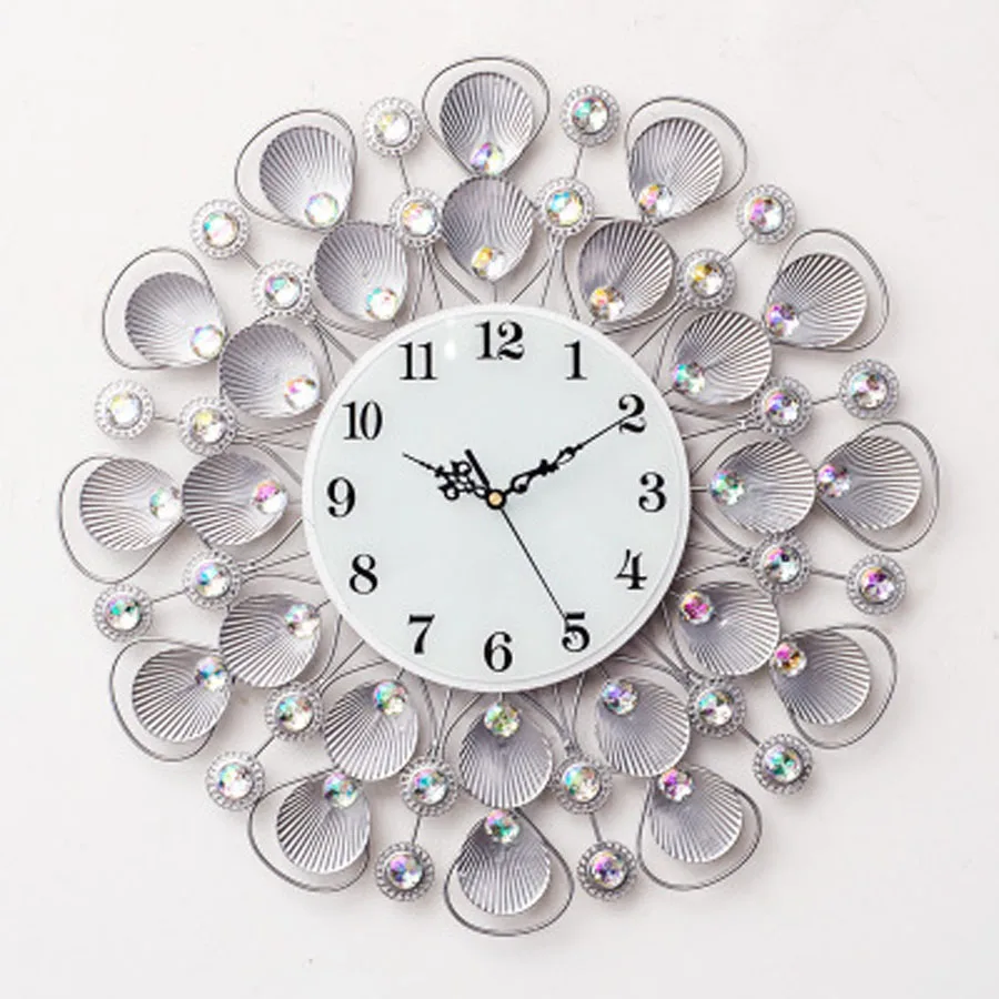 

Large Wall Clock Modern Design for Living Room Shell 3D Stickers Clear Crystal Diamond Metal Clocks Wall Watch Home Decor 24