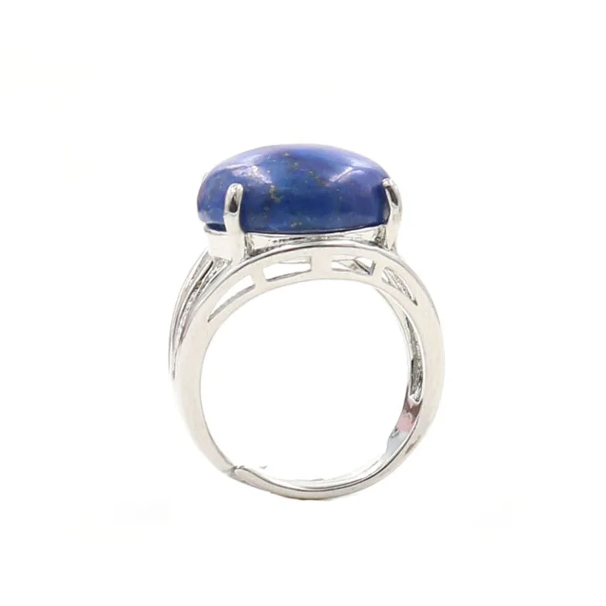 

YJXP Silver Plated Round Adjustable Finger Rings For Anniversary Lapis Lazuli Charm Jewelry