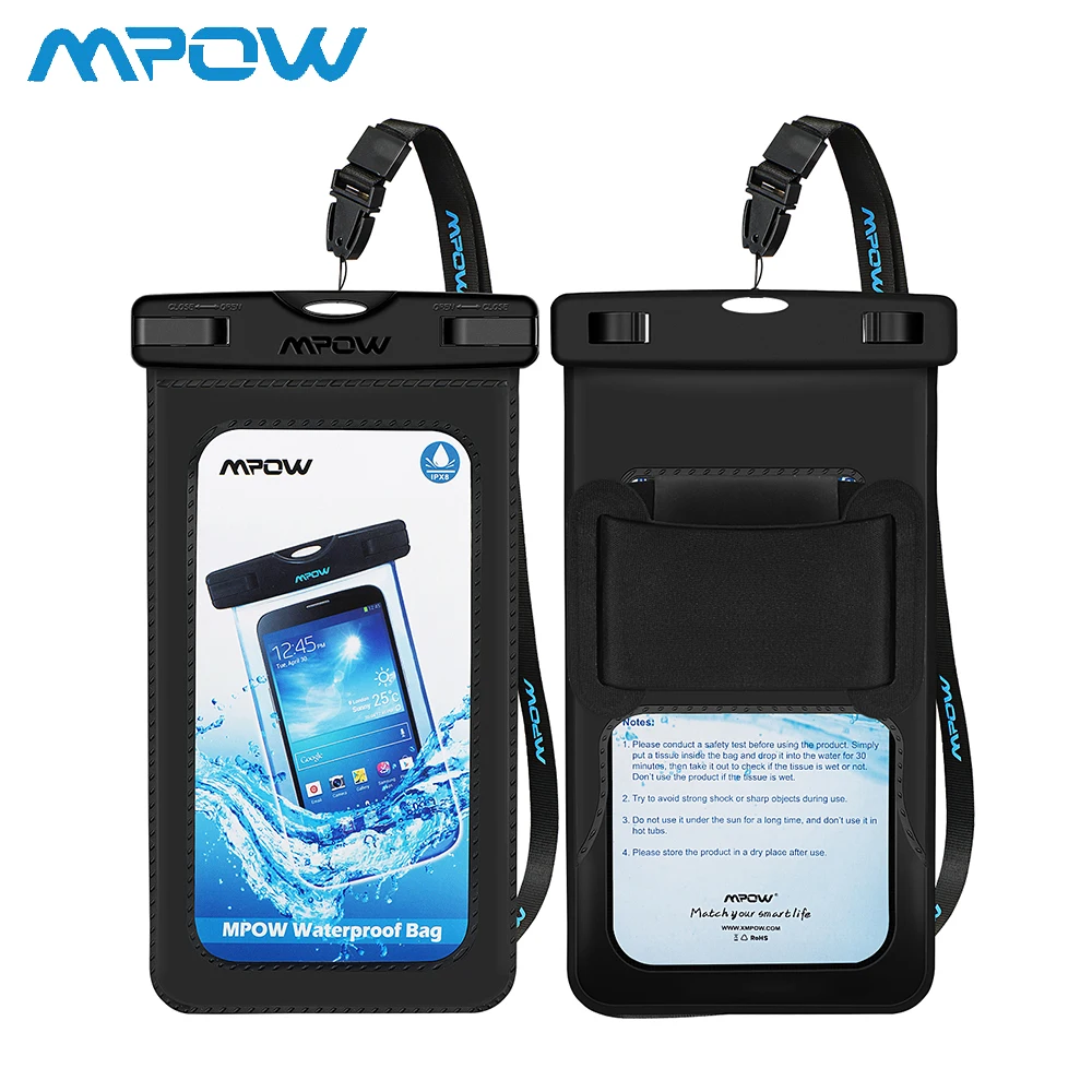 

2Pcs/lot Mpow Phone Waterproof bag+Arm band 2 in 1 IPX8 PVC+ABS Waterproof Bag Case For 4-6'' Phone For iPhone XS XR 8 Plus