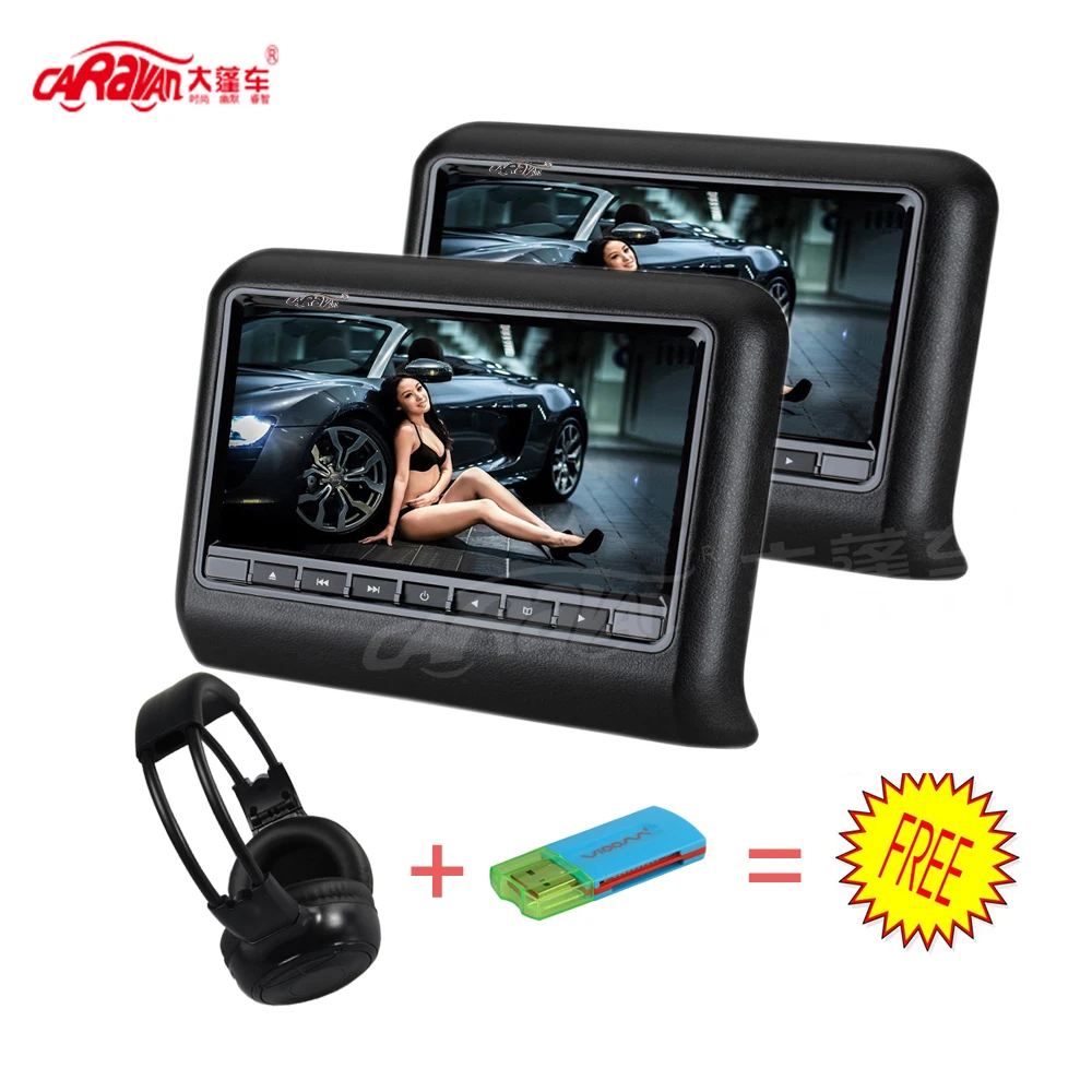 CARAVAN Hot Sale 2PCS 9 inch HD LCD Screen Portable Car Headrest DVD Monitor Players 800*480 x