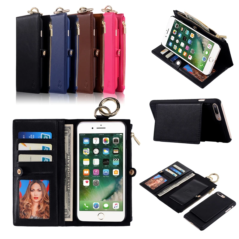 

For Apple iPhone 7 8 Plus X Xs Xr 6 6s case Luxury Wallet Case stand Magnet Zipper Cover Genuine Leather Handbag Bag Phone Case
