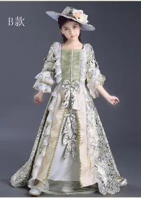 Детское средневековое платье с шапкой для девочек, королевское кружевное платье принцессы для сцены, цветочное средневековое платье Ренессанса, косплей, Венеция, cos