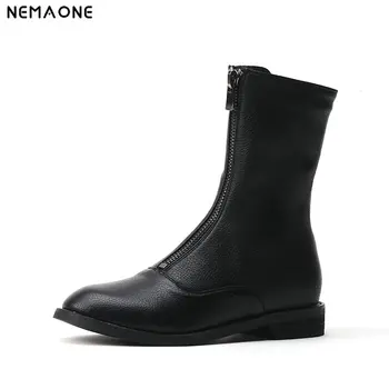 

NEMAONE 2019 new arrival low heels ankle boots for women pu leather summer boots zip rouned toe gladiator punk shoes woman boots