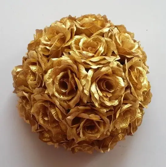 

EMS Fast Shipping 10pcs 12Inch/30cm Gold/Silver Dense Artificial Silk Rose Balls Wedding Decoration Kissing Rose Flower Balls