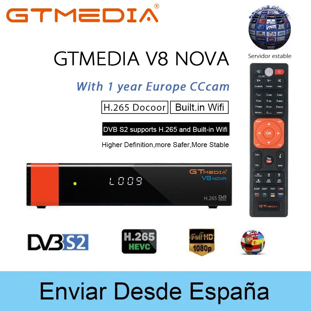 Приемник Gtmedia V8 Nova Встроенный Wi-Fi power от freesat v8 супер DVB-S2 1 год Cccam Cline для 1 года ТВ коробка такая же, как V9 super