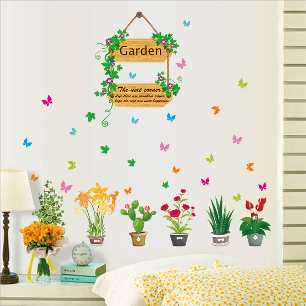 Get Kids Erfly Garden Aliexpress Alibaba Group Garden Flowers Potteds Erflies Wall Sticker Vinyl Decal Home Paper Art Diy Mural Kids Nursery Baby Living Room Decoration