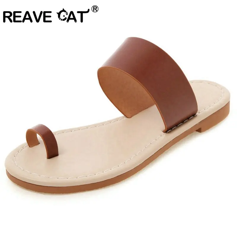 REAVE CAT/Женская обувь Милые шлепанцы Женская летняя повседневная на плоской