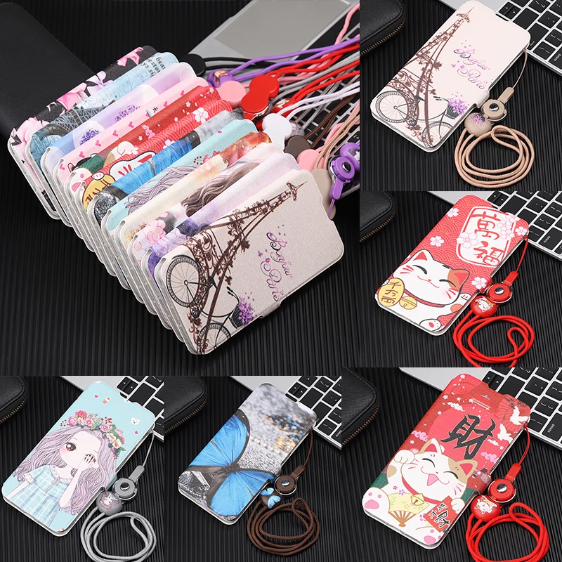 Leather Case For Samsung Galaxy Note 8 S6 S7 S9 Plus Cute Painted Flip Wallet Stand Cover Capa With Strap | Мобильные телефоны и