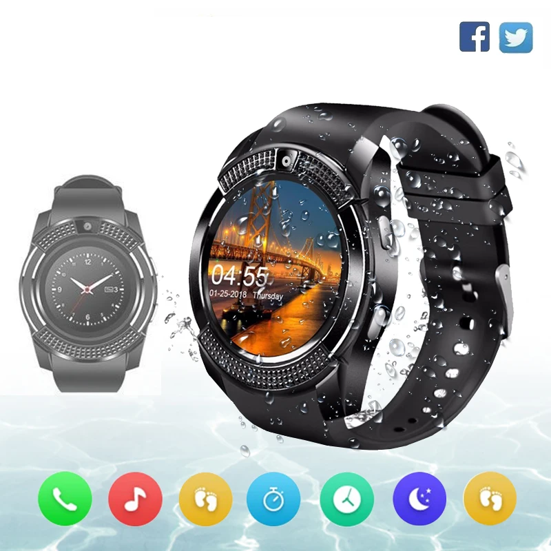 

Smart Watch Clock V8 With Sim Card Slot Push Message Bluetooth Connectivity Android Phone Sport Waterproof Smartwatch Men Watch