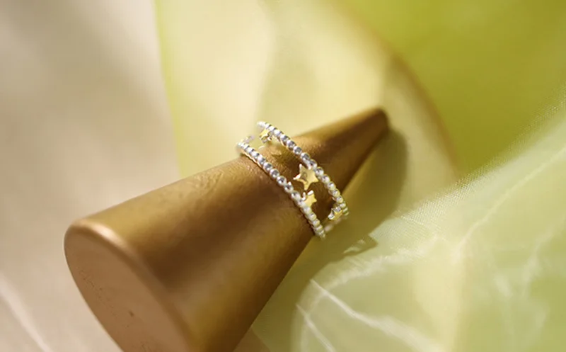Оптовая продажа серебряных звездных колец ручной работы для женщин регулируемое двойное открытие Женское Обручальное кольцо палец модные