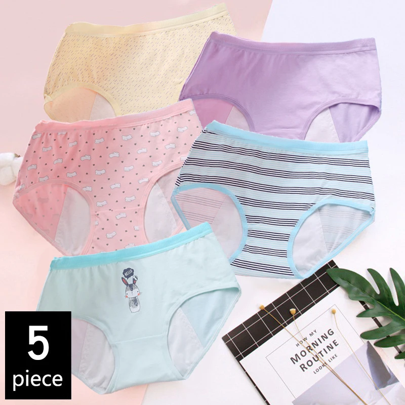 

5 pcs/lot !Menstrual Period Panties Women Underwear Leakproof Cotton Physiological Ladies Cartoon Print Briefs