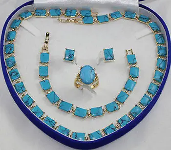 

turquoise necklace bracelet earring ring set>>K GP Plated gold Bridal wide watch wings queen JEWE