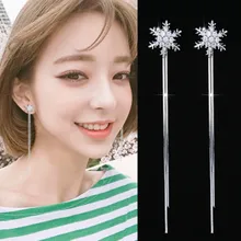 Корейская версия тренда людей ювелирные изделия Длинные серьги с кисточками линия личности дикая простая аллергия Снежинка серебряные серьги