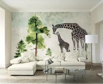 

custom 3d photo wallpaper living room mural green tree and giraffe water picture background wall non-woven wallpaper for wall 3d