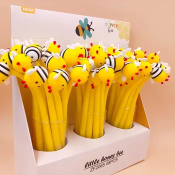 

48pcs/lot Kawaii Cartoon Little Bee Full Silicone Gel Pen Creactive Stationery Students Rollerball Pen Party Gift Writing Pen