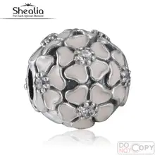 2016 Nueva Primavera flor de Cerezo 925-Sterling-Silver Esmalte Rosado de la Flor Tapón Clip Granos Del Encanto Fit Shealia Pulseras Diy KT042