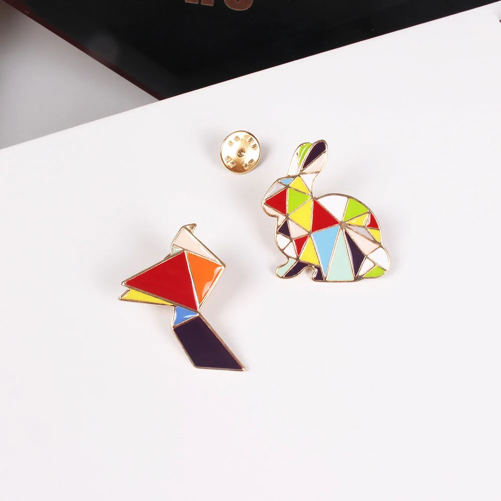 1 PC British Designer Badge Geometric Brooch Colorful Rabbit and Bird Brooches Metal Decoration Badges | Дом и сад