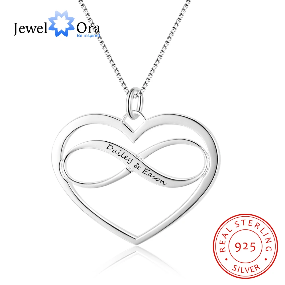 Personalized Infinity Heart Necklace with Engraving 925 Sterling Silver