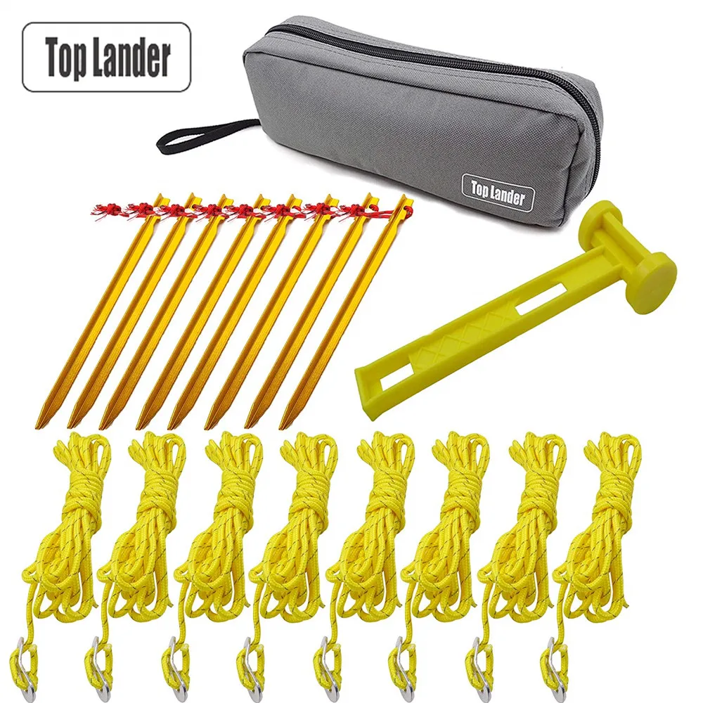Tent Accessories Kits with 1 Plastic Hammer 8 Tent Pegs and 8