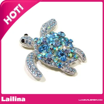 

Blue AB Rhinestone Sea Turtle Silver-Tone Brooch Pin