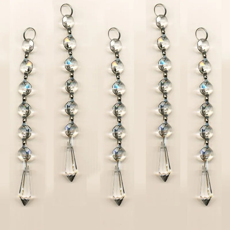 Clear 10PCS Diamond Hanging Crystal Garland Wedding Strand with 6 Beads and Prism Pendant Accent