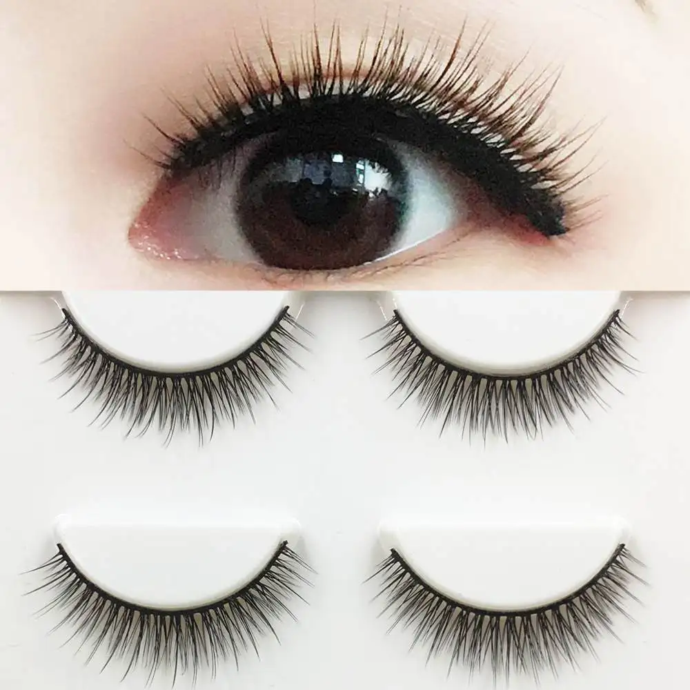 

YOKPN Natural Cross False Eyelashes Cotton 3D Stem Short Realistic Eyelashes Nude Makeup Curl Big Eyes Lasehs Makeup Tools