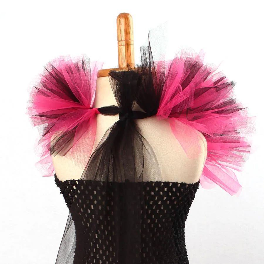 Halloween Girl Witch Hot Pink Black Cosplay Tutu Dress Knee Length Evening Party Dress Kids Holidays Tutus Purim Dress (8)