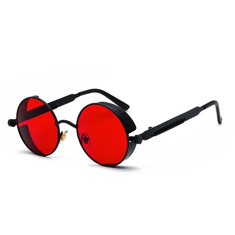 Ретро Классические круглые стимпанк Солнцезащитные очки, модные женские брендовые дизайнерские металлические светоотражающие солнцезащитные очки, красные зеркальные очки oculos de sol - Цвет линз: black mirror red