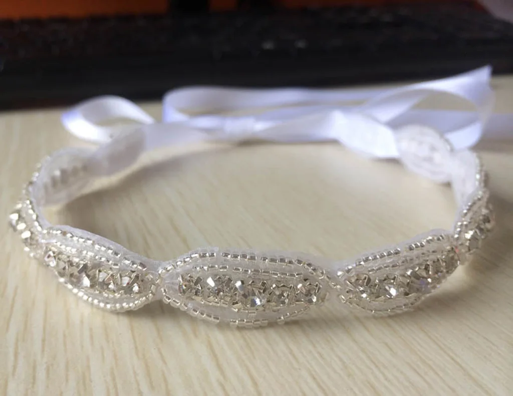 Baby Girls Kids Ribbon Tie Hair Band Children Rhinestone Headband Headwear for Wedding Party Stage Show Fashion Acce