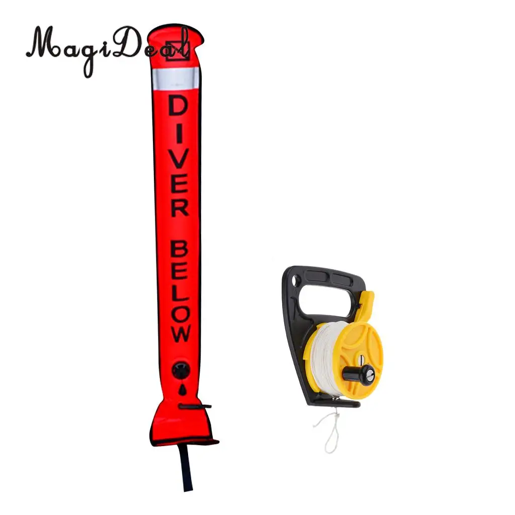 MagiDeal Professional Scuba Diving Diver Reflective Safety Sausage / SMB Surface Marker Buoy with Dive Reel Kayak Anchor