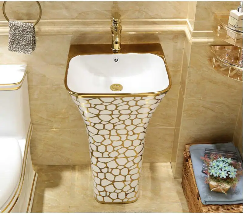Мозаика золото великолепный прямоугольный умывальник-стойка керамическая ванная раковина с подставка Подиум умывальник с переливом