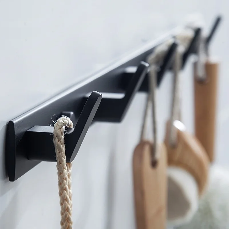 

Matte Black Solid space aluminum Row hook Robe Hook Heavy Duty Wall Mount Towel Hook Hanger Home Kitchen Wall Door Bathroom Hook