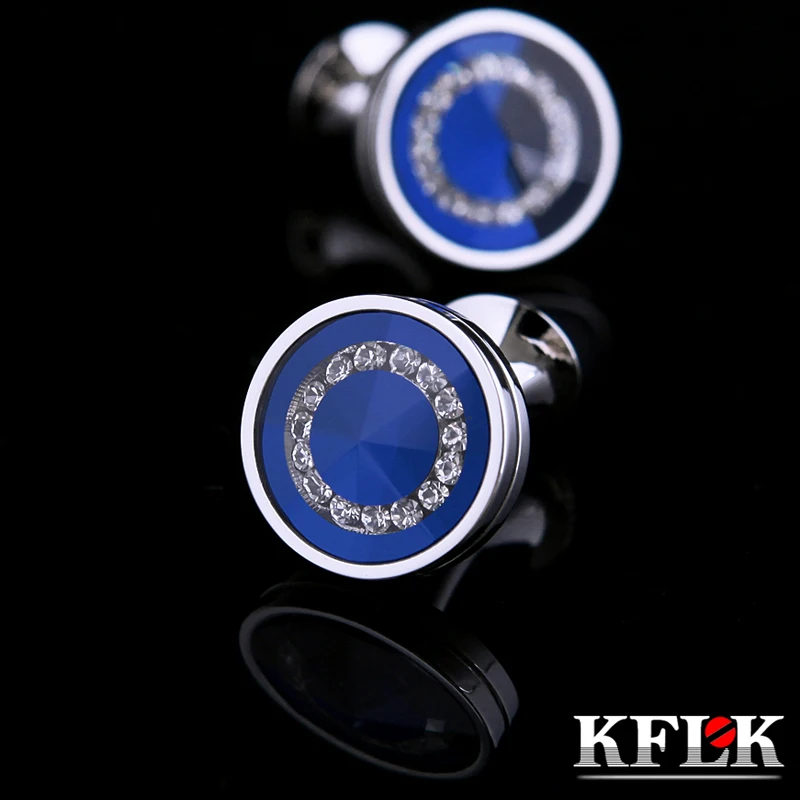 

KFLK Jewelry shirt Fashion cufflink for mens Brand Crystal Cuff link Button High Quality Blue Luxury Wedding Groom Free Shipping