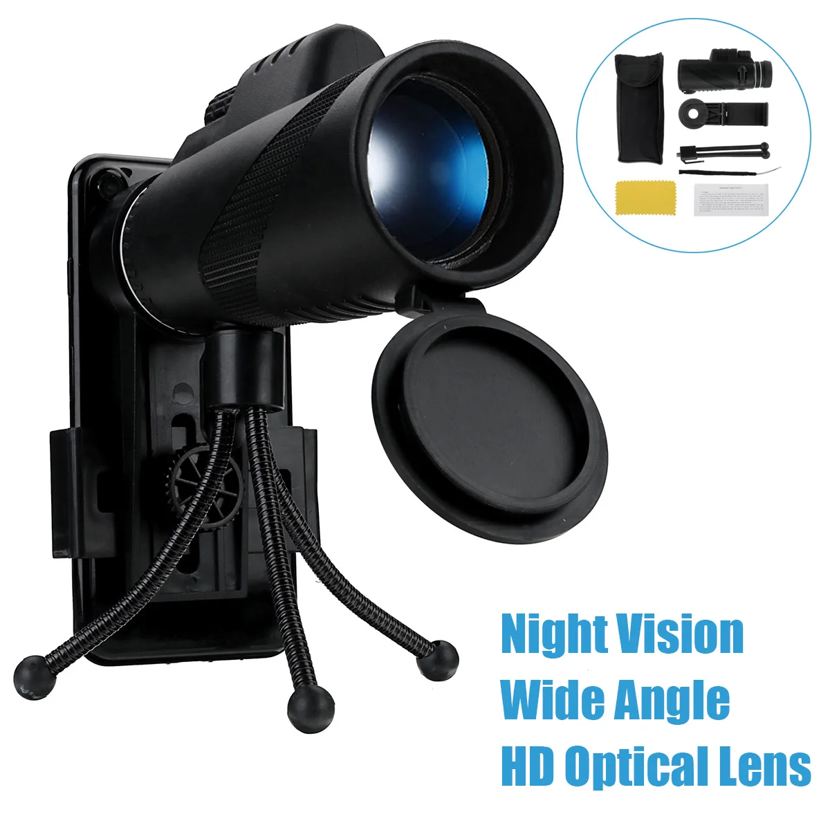 

40X60 Optical Lens Day & Night Vision HD Zoom Monocular Telescope with Phone Clip Tripod for Outdoor Hunting Fishing