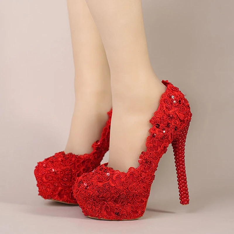 Zapatos tacón alto para novia, calzado rojo con encaje floral para dama de honor, fiesta de noche, tacones rojos, zapatos de tacón de aguja para celebridades, shoes|stiletto shoeswedding