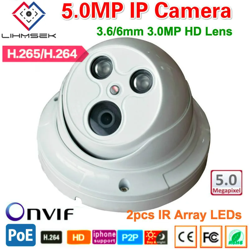 

Lihmsek 5.0 Megapixel TI IP Network Camera Dome Type with 2pcs IR Array LEDs HD IP Camera Support ONVIF POE P2P, Free Shipping