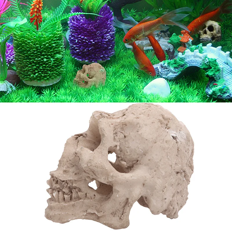 Aquarium Fish Tank Artifical Resin Skull Crawler Dragon Lizard