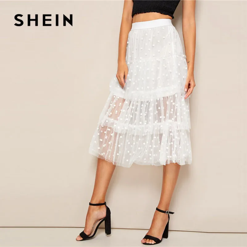 SHEIN белая романтическая многослойная сетчатая юбка миди лето женская уличная