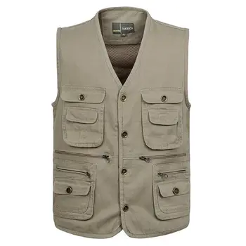 

b Plus Size Vest S-5XL Spring men's multi-pocket vest men's photography vest men's cotton buckle with lined vest